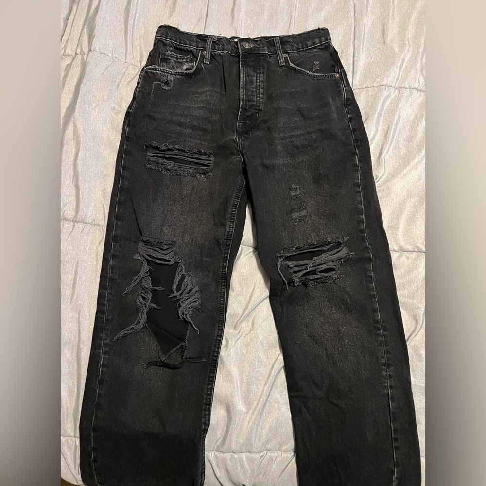 Free People We The Free Black Distressed Denim High Rise Jeans - Picture 2 of 8